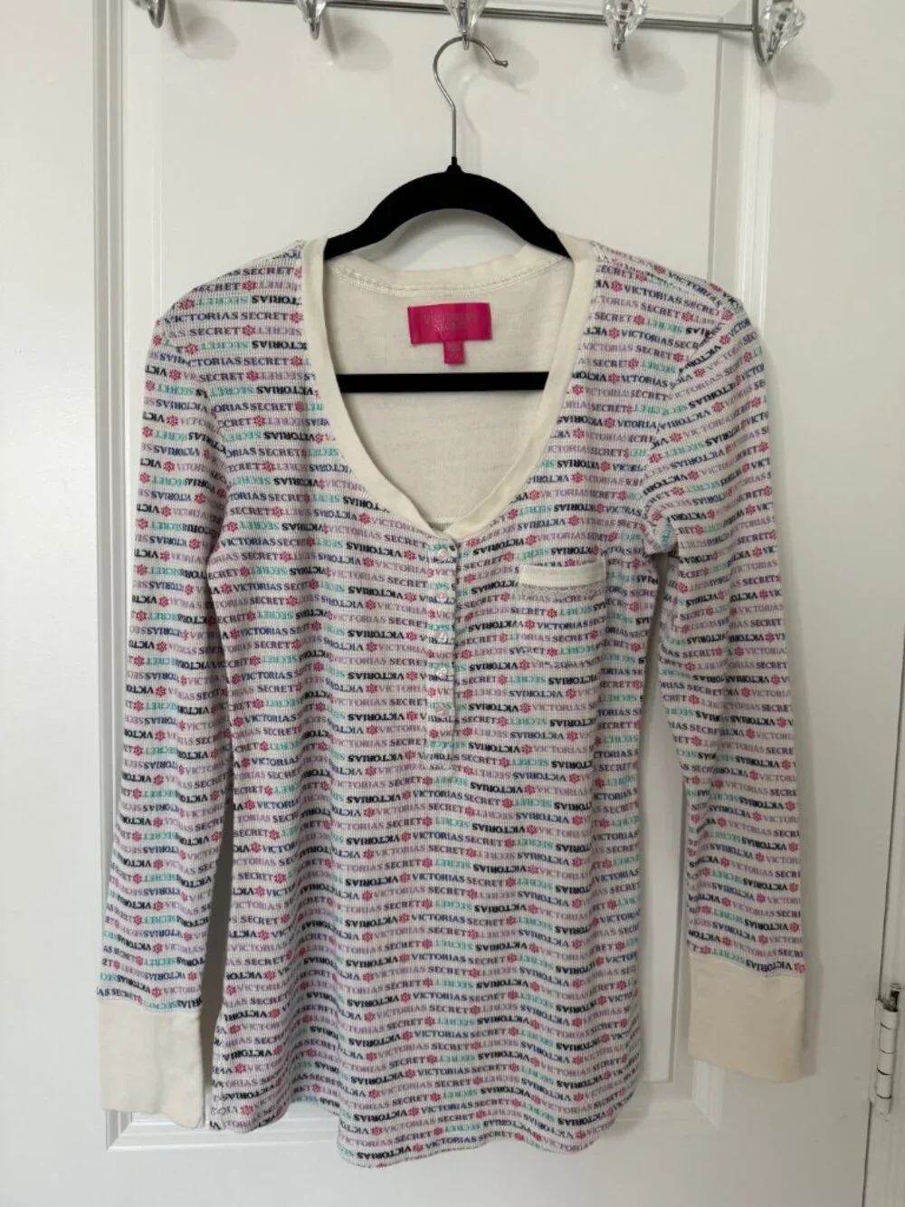 Victoria's Secret Logo Print Pajama Set White Multicolor Size M